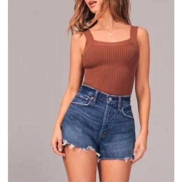 Abercrombie & Fitch The Cutoff Shorts High Rise Curve Love Dark Wash Blue 26 / 2